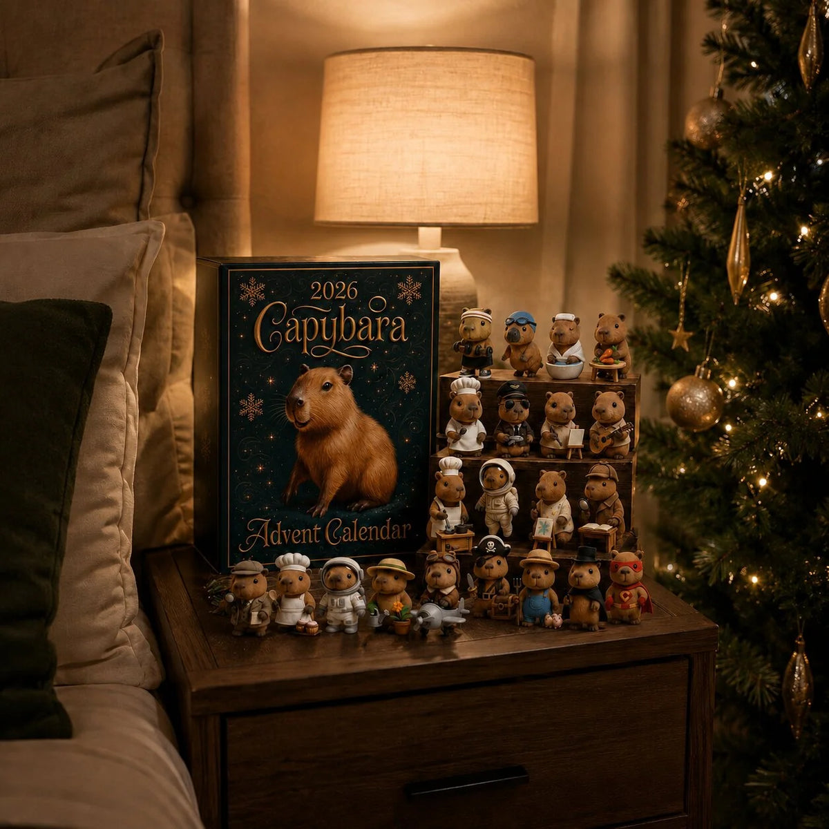Advent Calendar Capybara Design 24-Day Countdown with Flat Ornaments