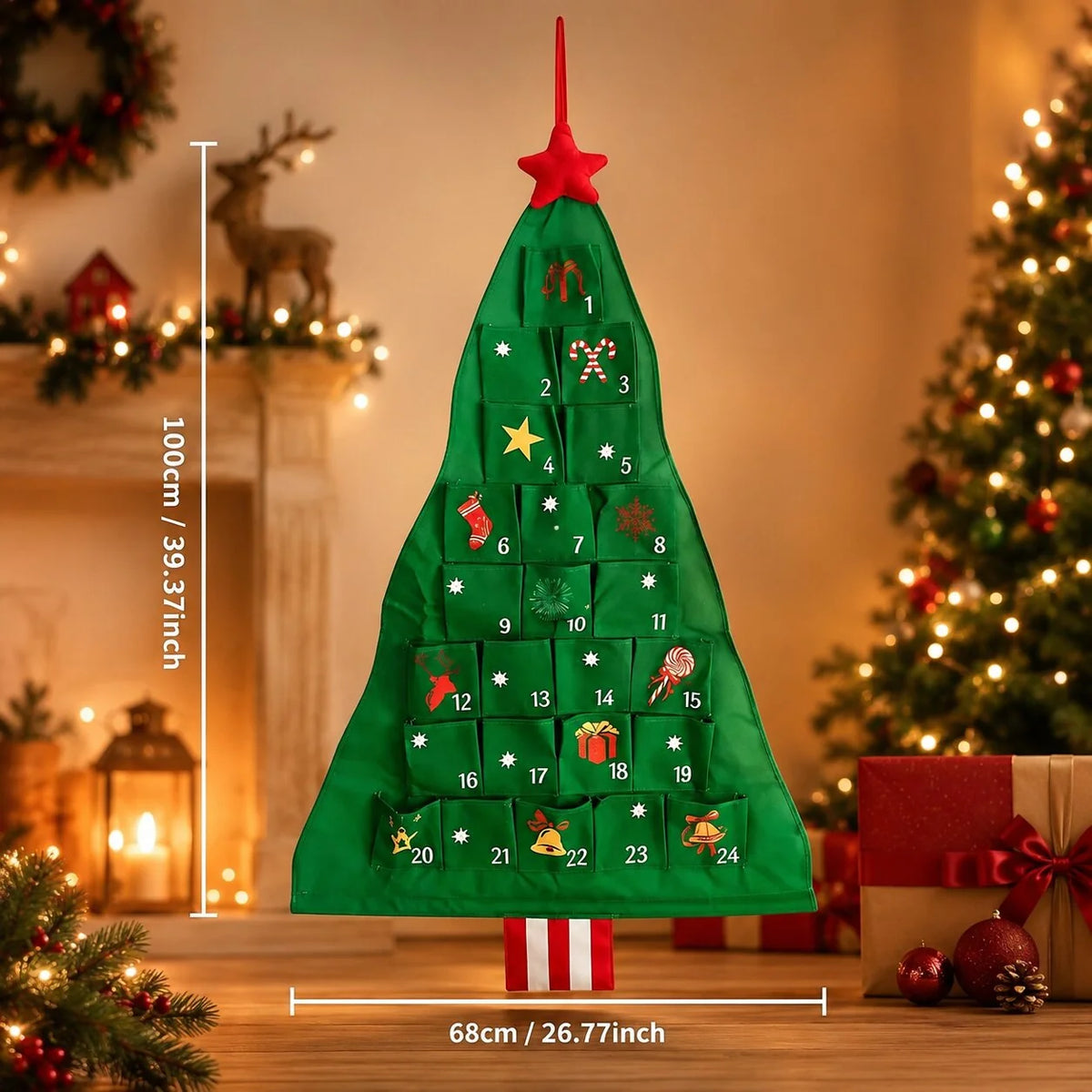 Advent Calendar Christmas Tree 24 Refillable Fabric Pockets