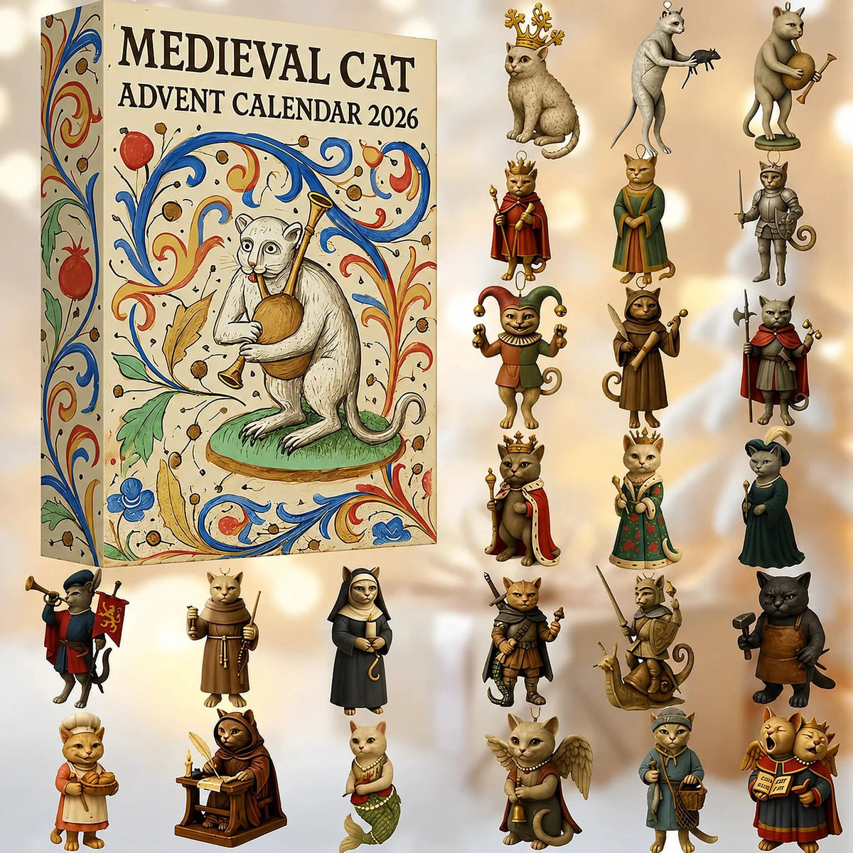 Advent Calendar Medieval Cat Figures Acrylic Set of 24