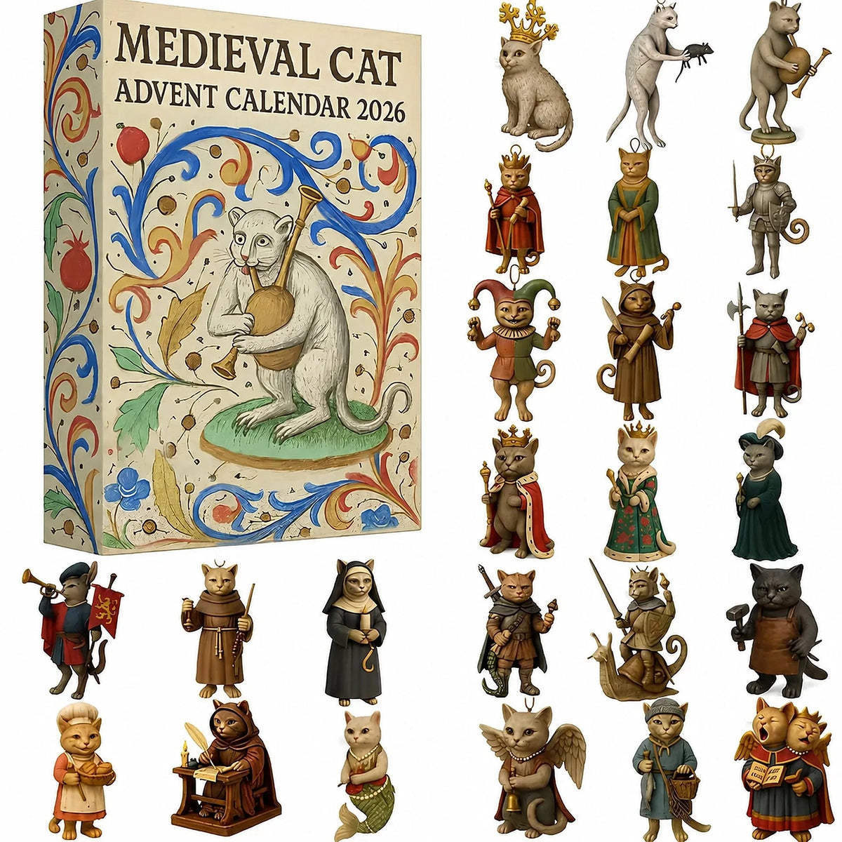 Advent Calendar Medieval Cat Figures Acrylic Set of 24