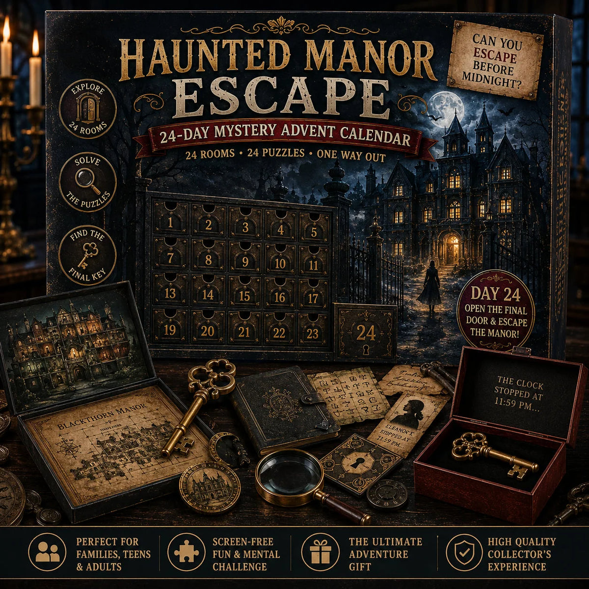 Advent Calendar Mystery Puzzle 24 Daily Clues Screen-Free