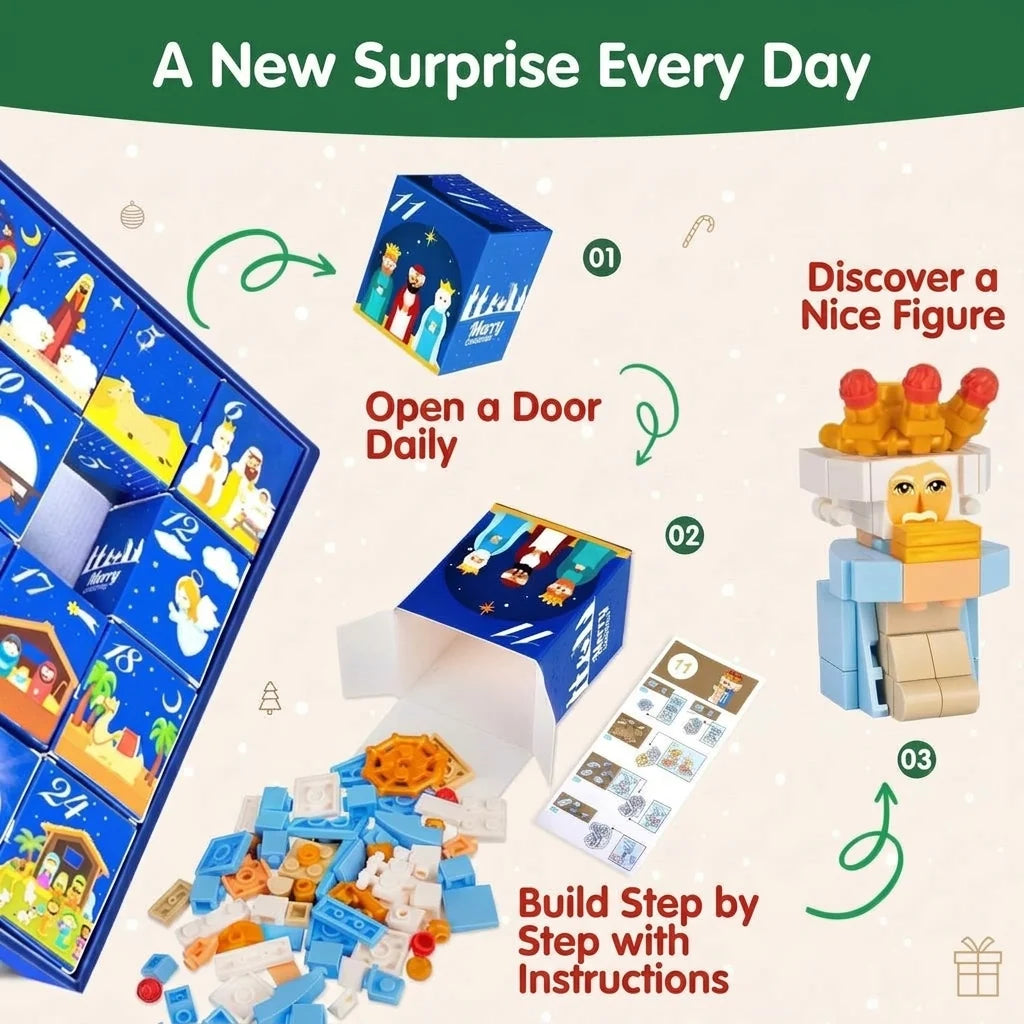Advent Calendar Nativity Scene Building Bricks 24 Kits
