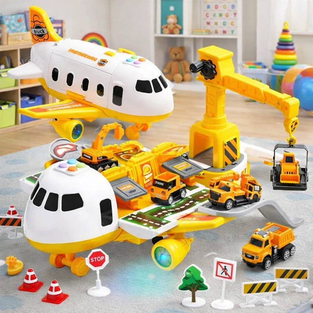 Airplane Playset With Airport Service Vehicles Durable Plastic