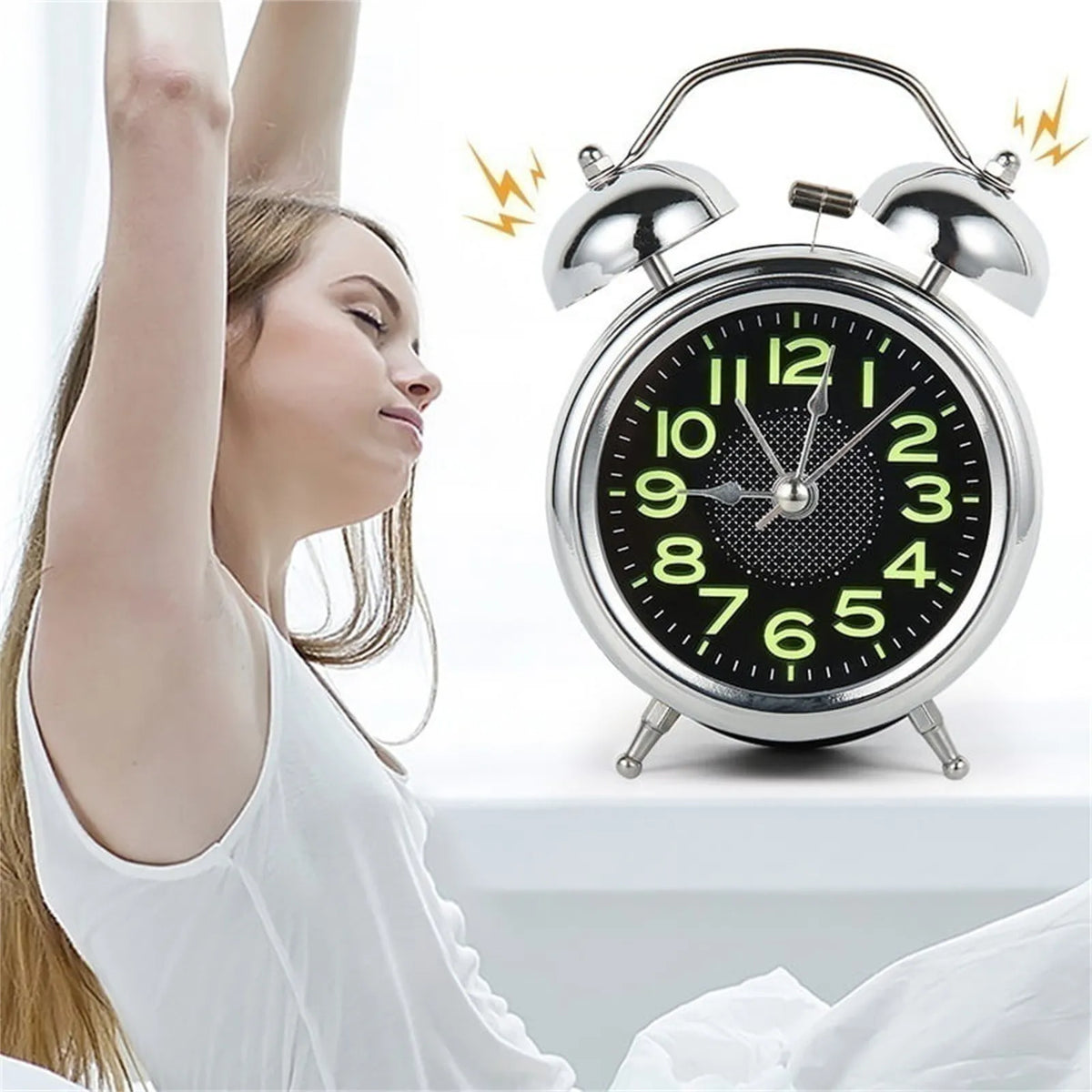 Alarm Clock Twin-Bell Extra-Loud Silent Quartz Movement