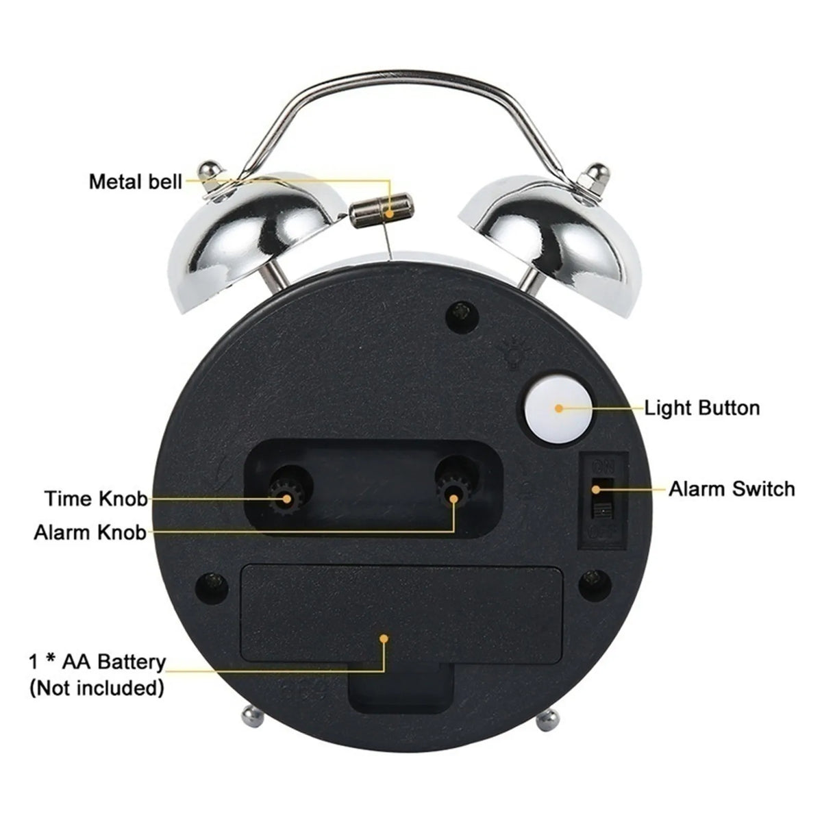 Alarm Clock Twin-Bell Extra-Loud Silent Quartz Movement
