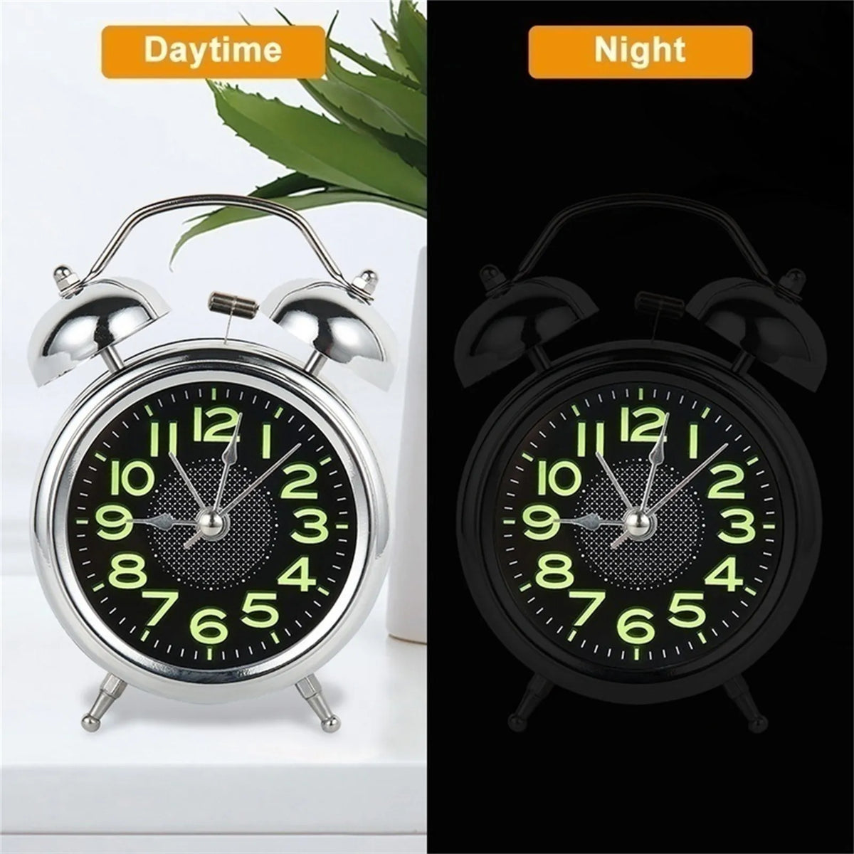 Alarm Clock Twin Bell Loud Alarm Silent Quartz Movement