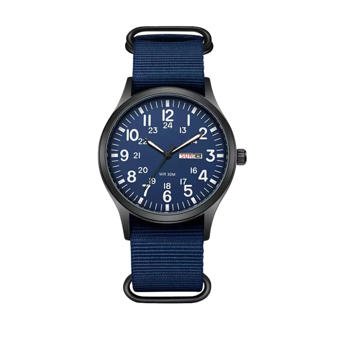 Analog Watch Woven Fabric Strap Day-Date Display