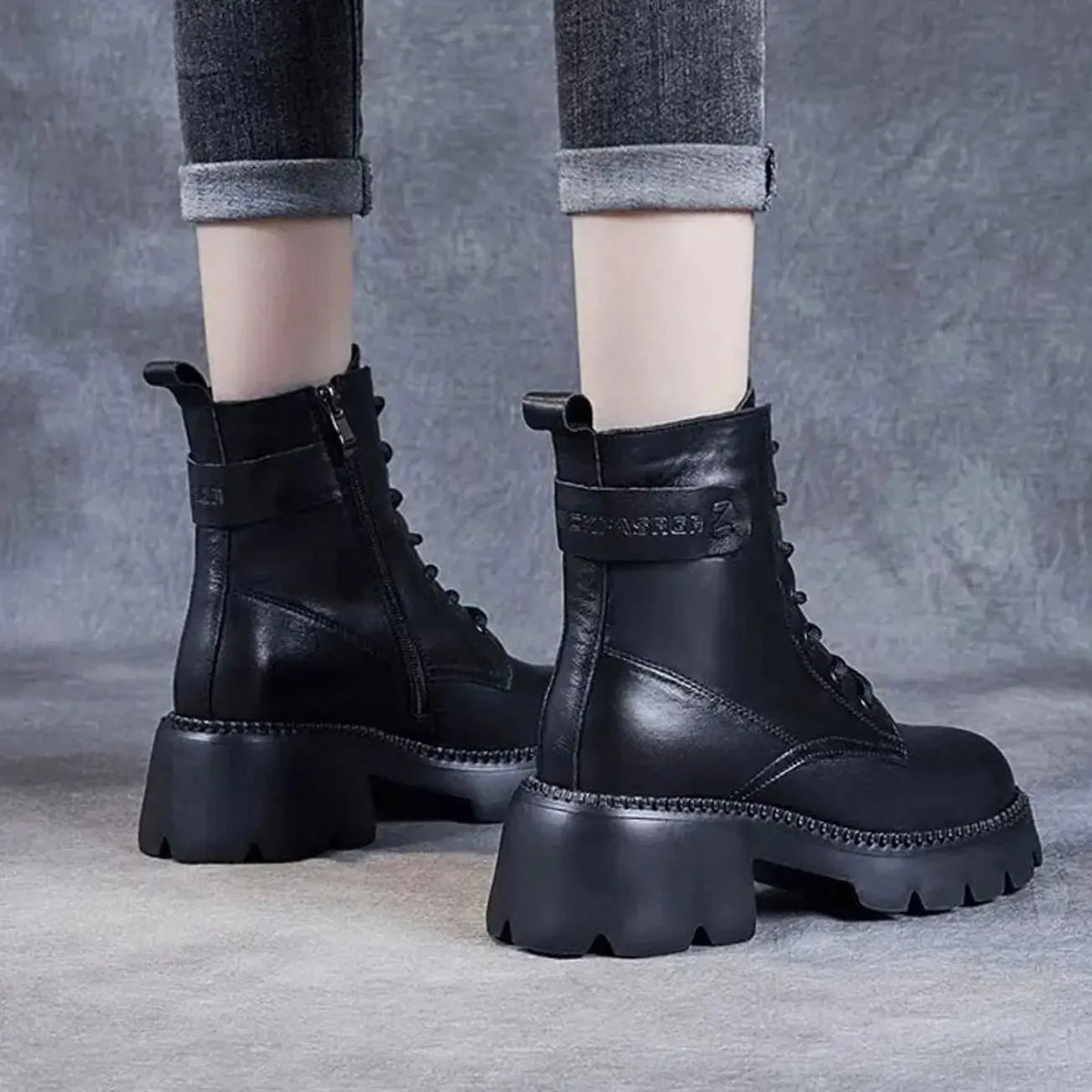 Ankle Boots Lace-Up Side Zip Platform Arch Support