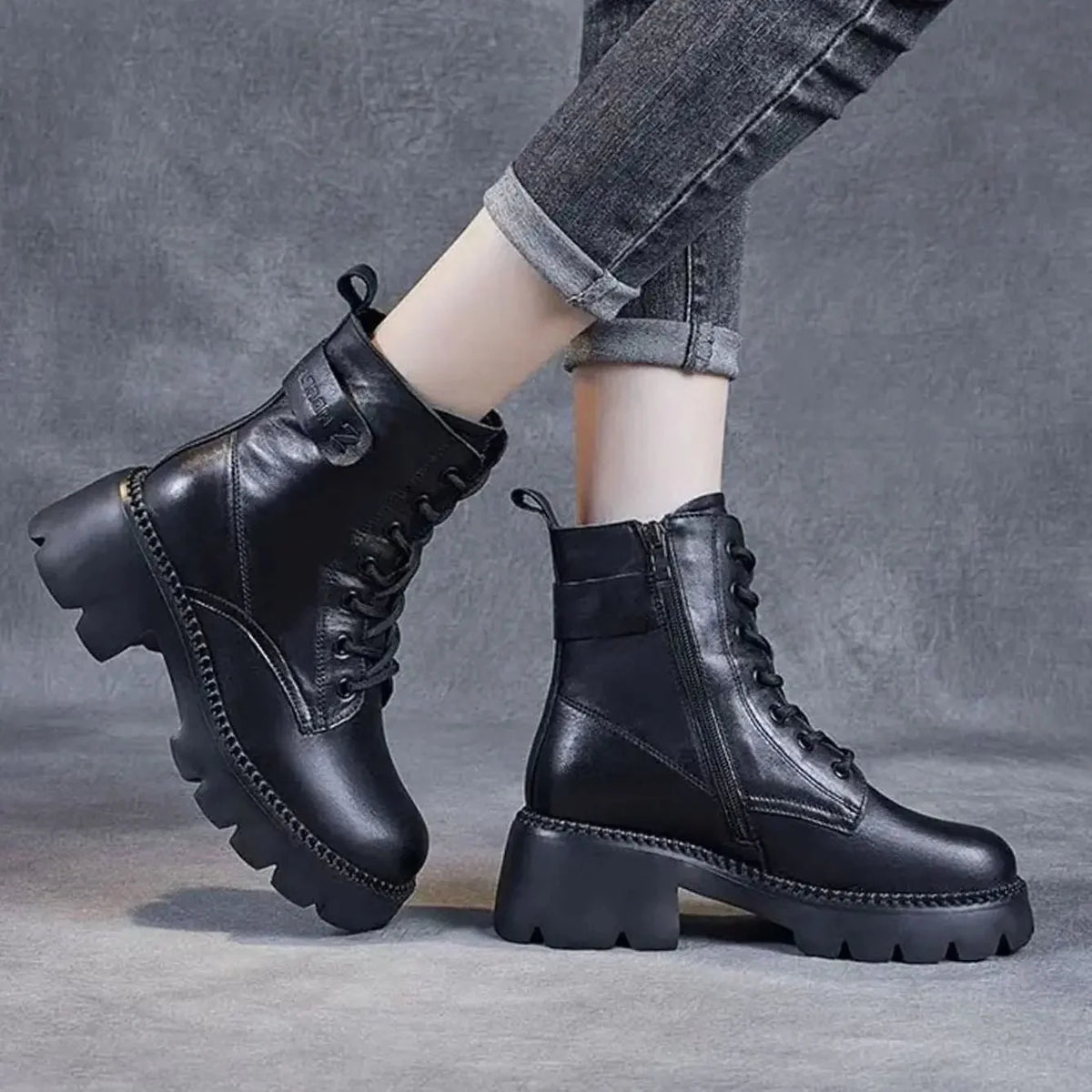 Ankle Boots Lace-Up Side Zip Platform Arch Support