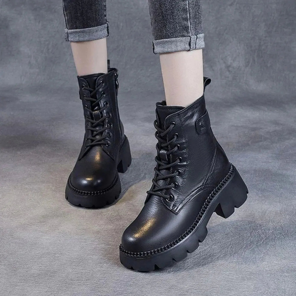 Ankle Boots Lace-Up Side Zip Platform Arch Support