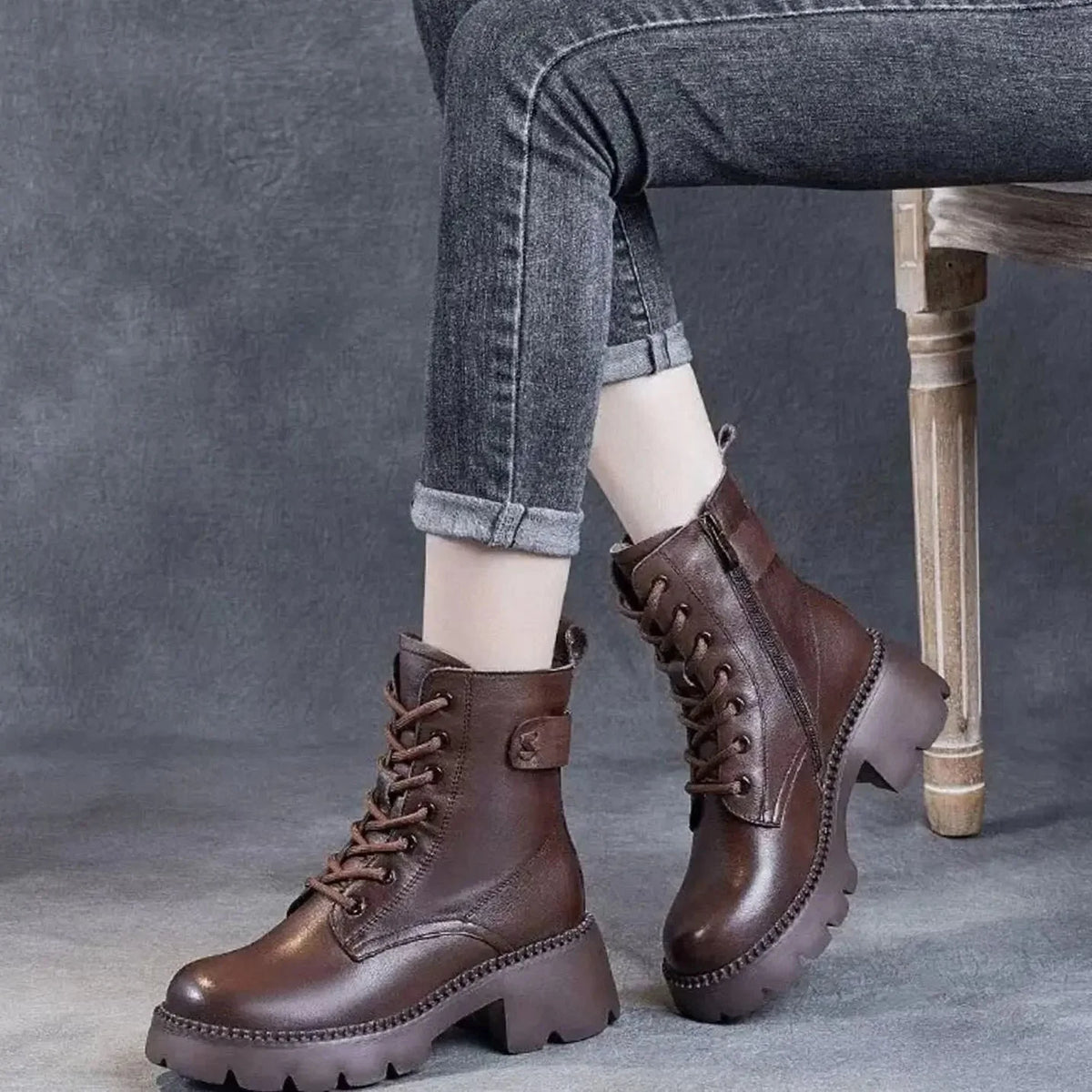 Ankle Boots Lace-Up Side Zip Platform Arch Support