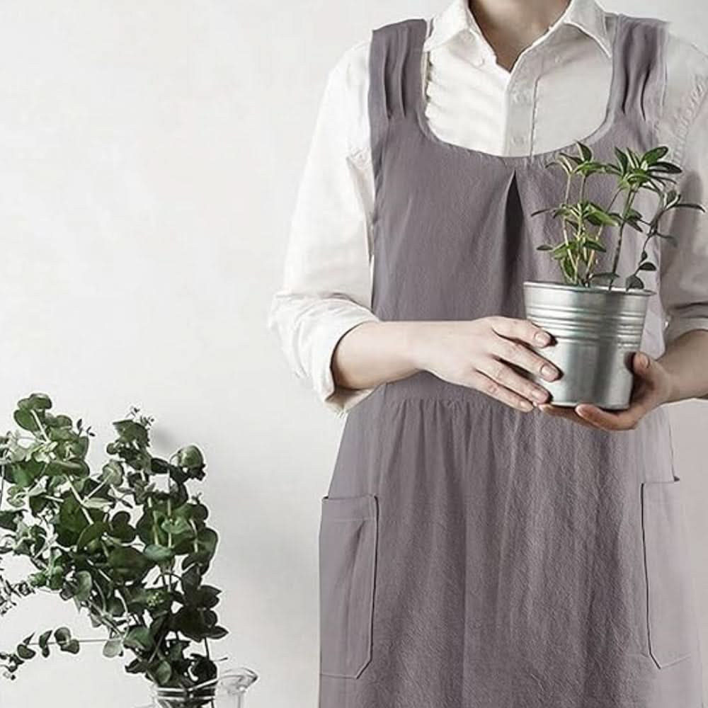 Apron Dress Cross-Back Fit Two Spacious Front Pockets Machine Washable