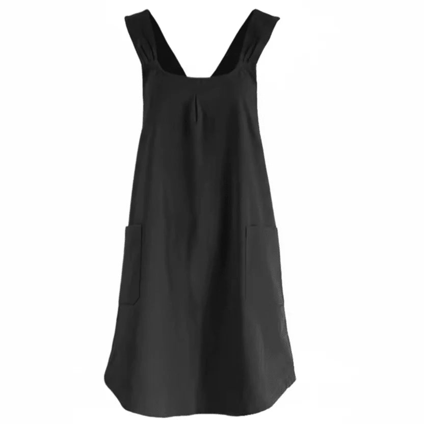 Apron Dress Cross-Back Fit Two Spacious Front Pockets Machine Washable