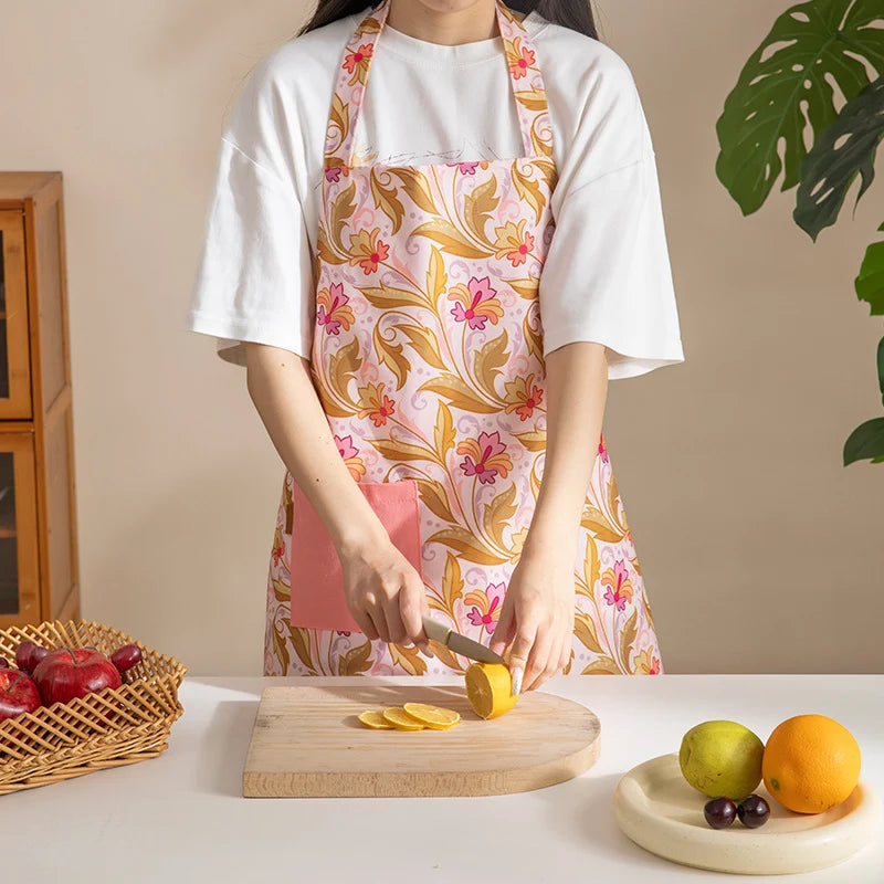 Apron Waterproof Floral Print Adjustable Strap Front Pocket