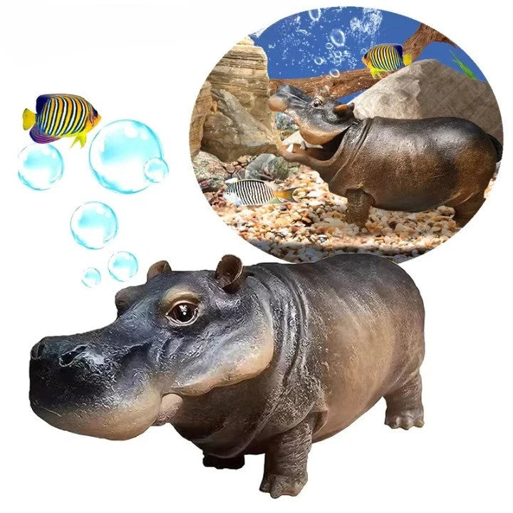 Aquarium Air Bubbler Hippo Resin Decoration