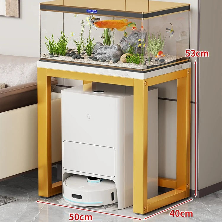 Aquarium Console Table Faux Marble Top Open Storage