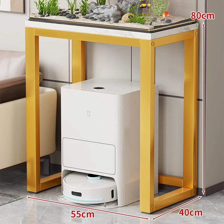 Aquarium Console Table Faux Marble Top Open Storage