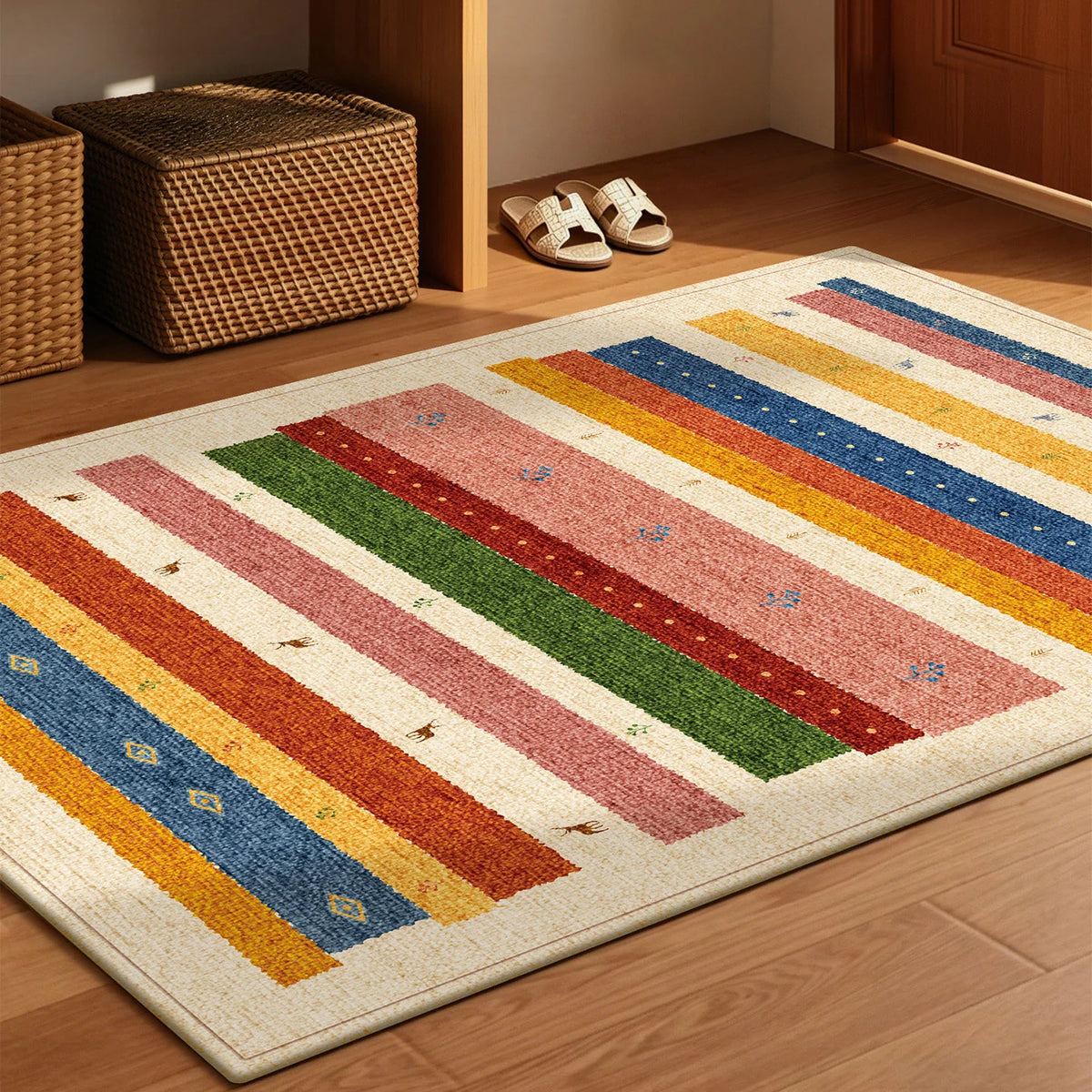 Area Rug Colorful Non-Slip Easy-Clean Backing