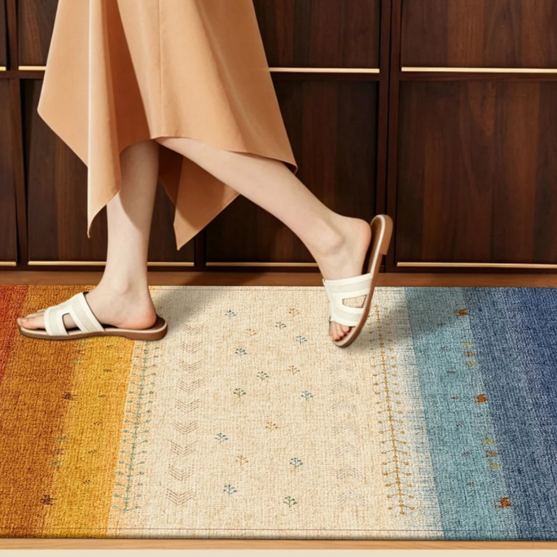 Area Rug Colorful Non-Slip Easy-Clean Backing