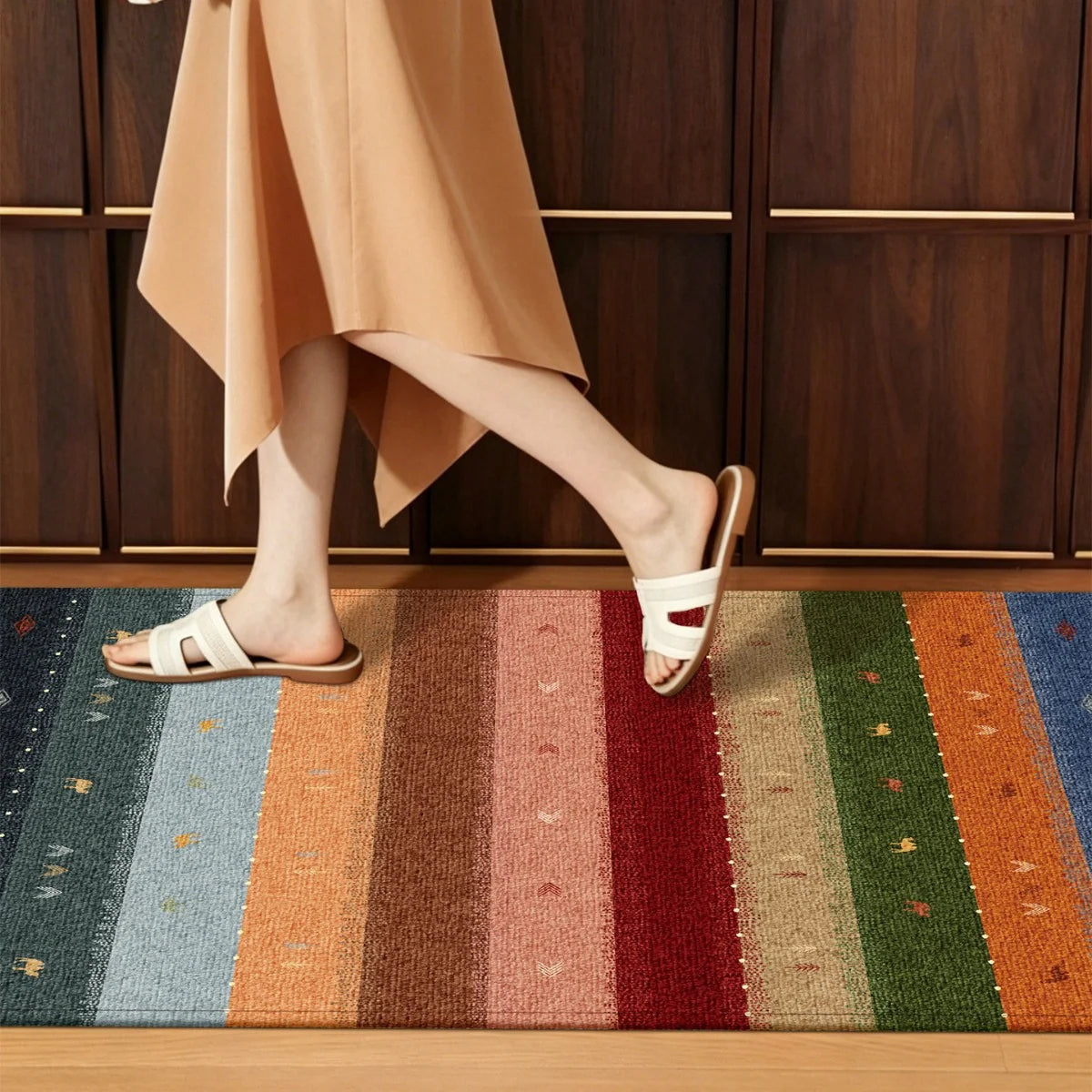 Area Rug Colorful Non-Slip Easy-Clean Backing