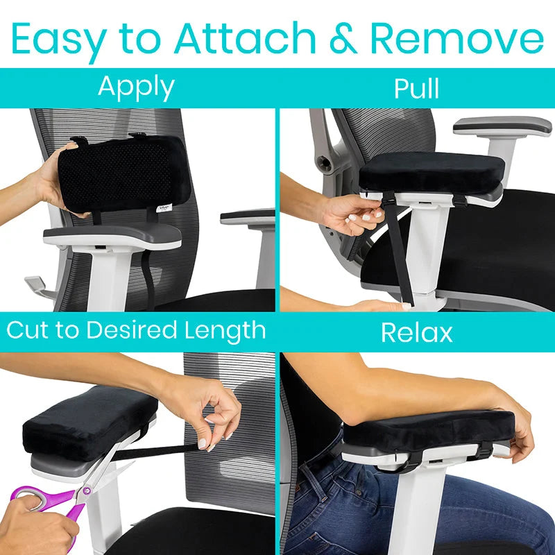 Armrest Pads Contouring Memory Foam Removable Cover Non-Slip Base