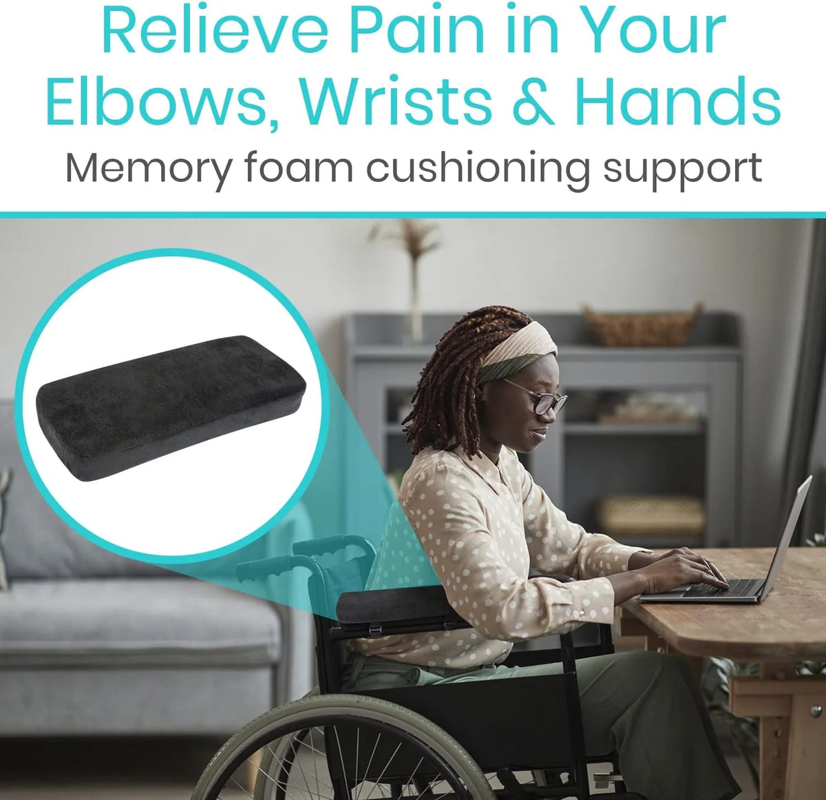 Armrest Pads Contouring Memory Foam Removable Cover Non-Slip Base