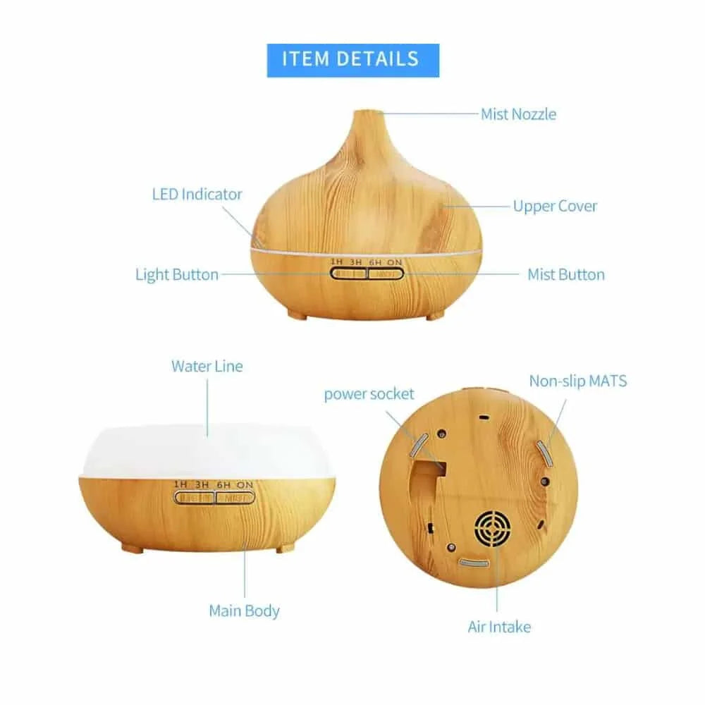 Aroma Diffuser & Humidifier Ultrasonic Quiet 500 mL Automatic Shut-Off