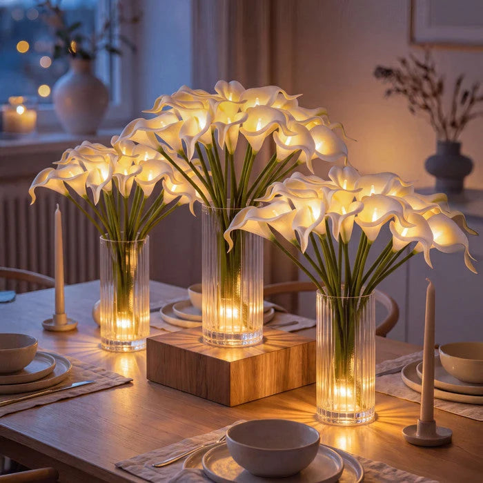 Artificial Calla Lily Bouquet LED 10 Blooms Bendable Stems