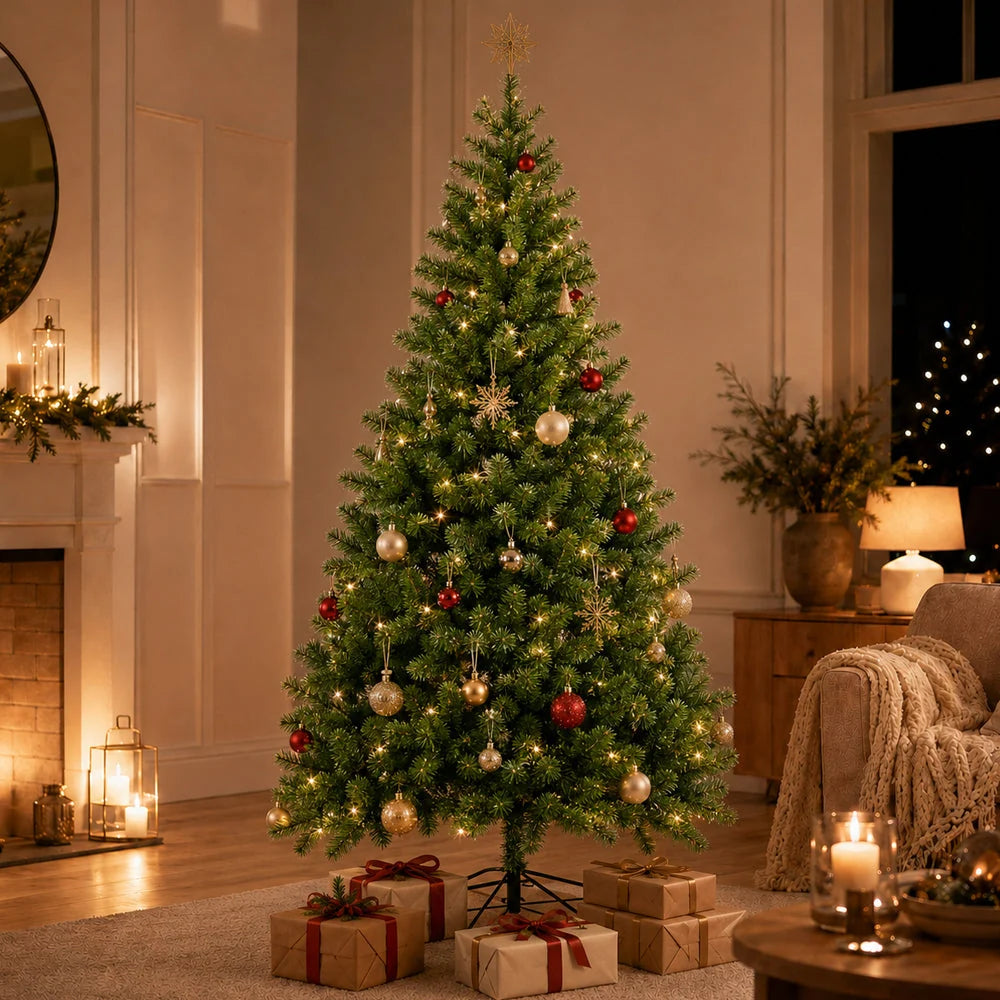 Artificial Christmas Tree Dense Green Branches Metal Stand Reusable
