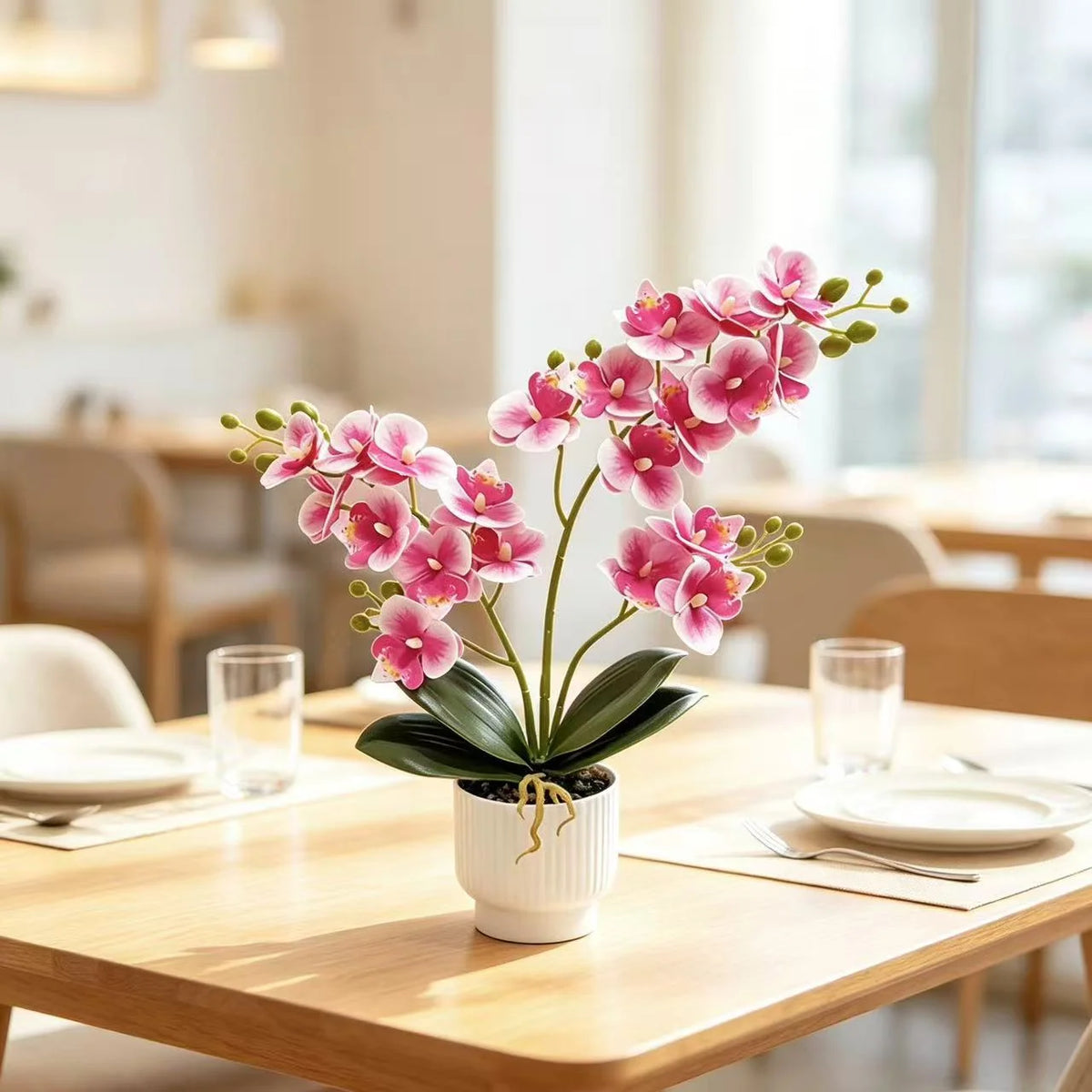 Artificial Orchid Arrangement Lifelike Low-Maintenance Allergen-Free