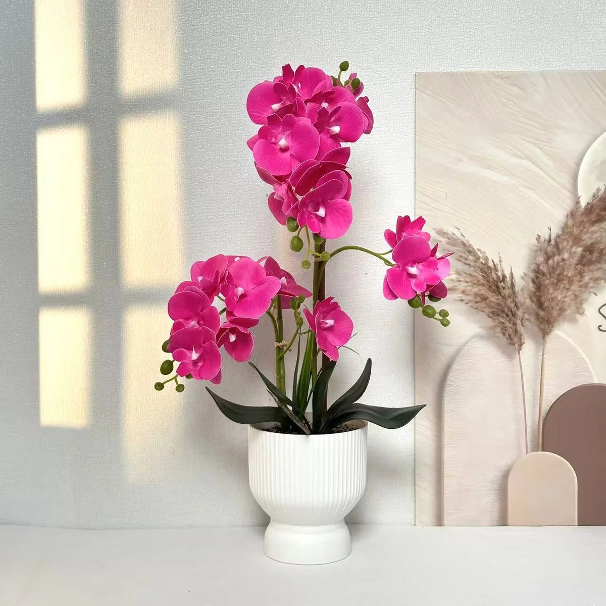 Artificial Orchid Plant Lifelike No Upkeep White Fluted Pot
