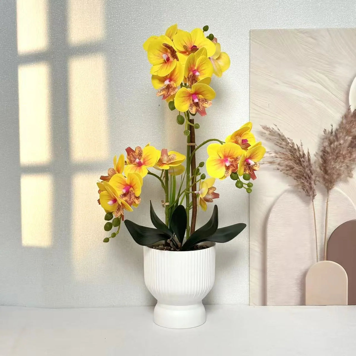 Artificial Orchid Plant Lifelike No Upkeep White Fluted Pot