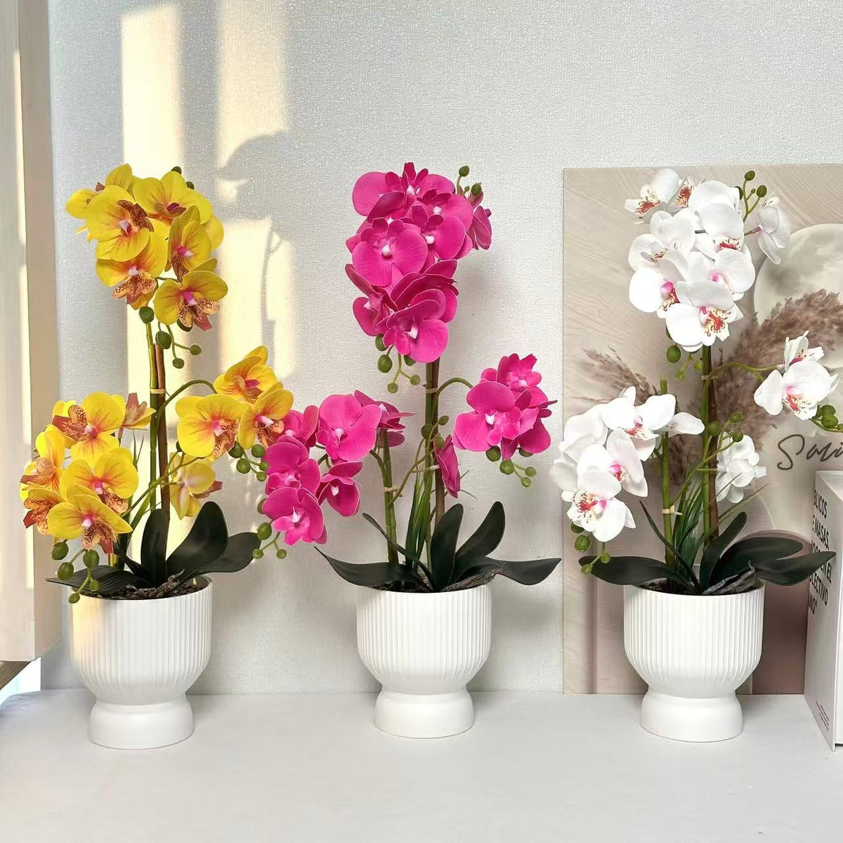 Artificial Orchid Plant Lifelike No Upkeep White Fluted Pot