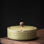 Ashtray Ceramic With Wooden Lid Deep Bowl