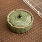 Ashtray Ceramic With Wooden Lid Deep Bowl