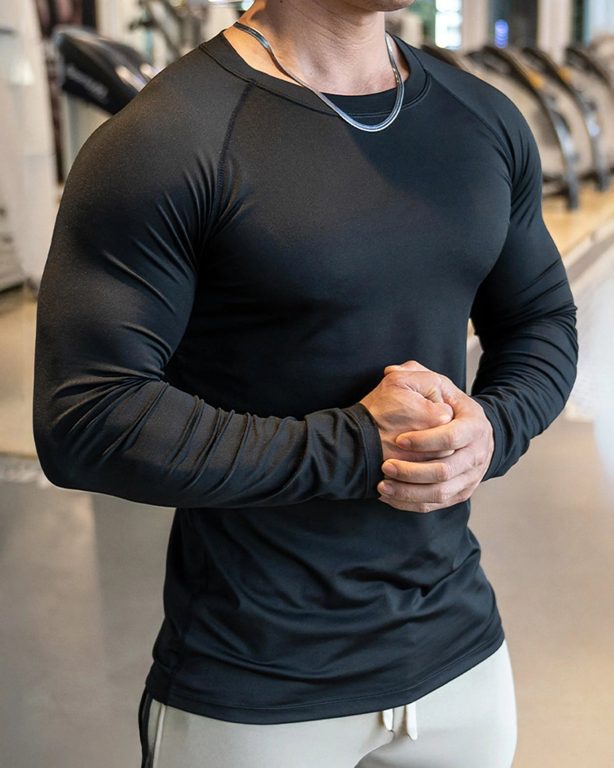 Athletic Shirt Long Sleeve Moisture-Wicking Four-Way Stretch