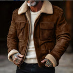 Aviator Jacket Suede-Look Teddy Lined Windproof Placket