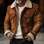 Aviator Jacket Suede-Look Teddy Lined Windproof Placket