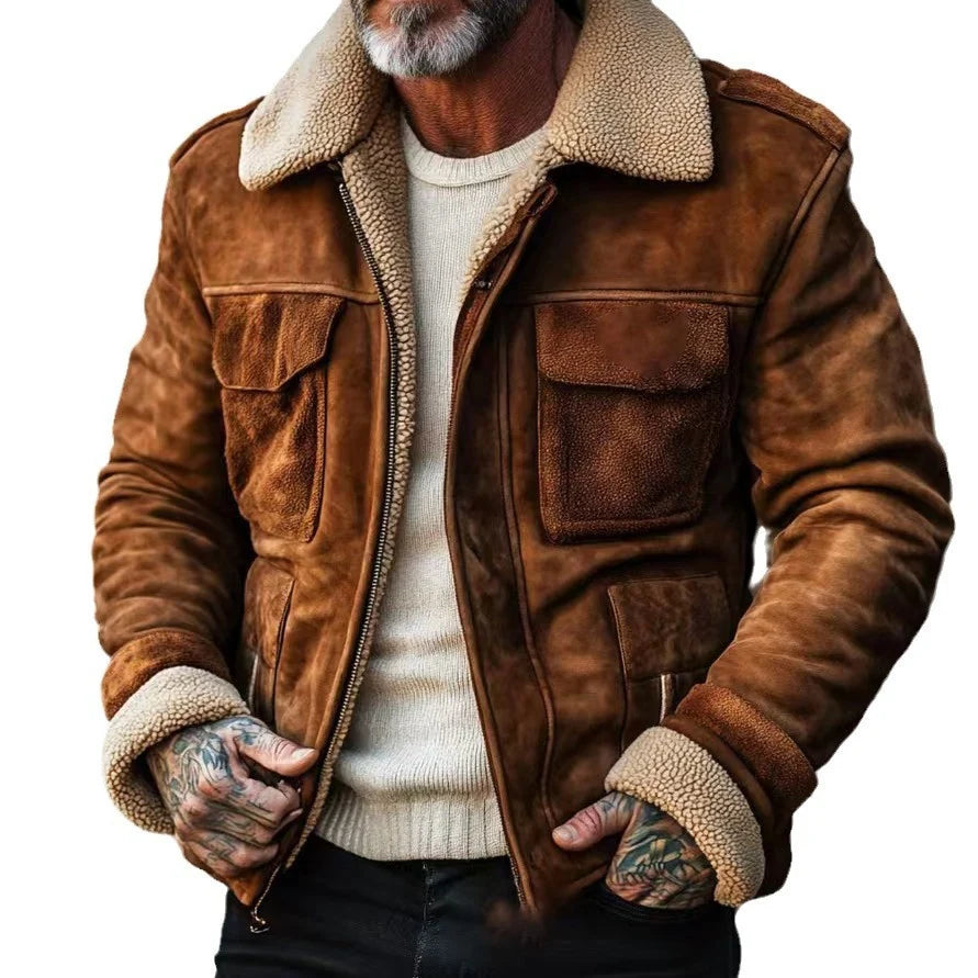 Aviator Jacket Suede-Look Teddy Lined Windproof Placket