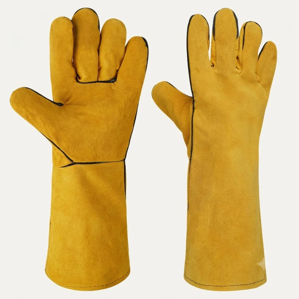 BBQ Gloves Cowhide Leather 14-Inch Heat-Resistant