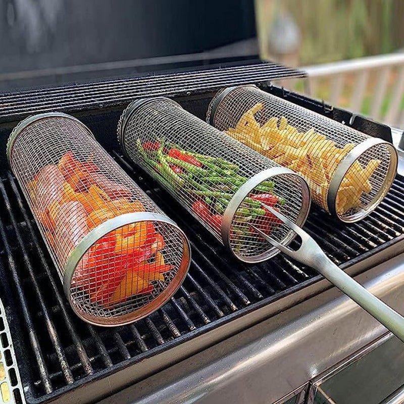 BBQ Grill Basket Rotating Stainless Steel Even Cooking