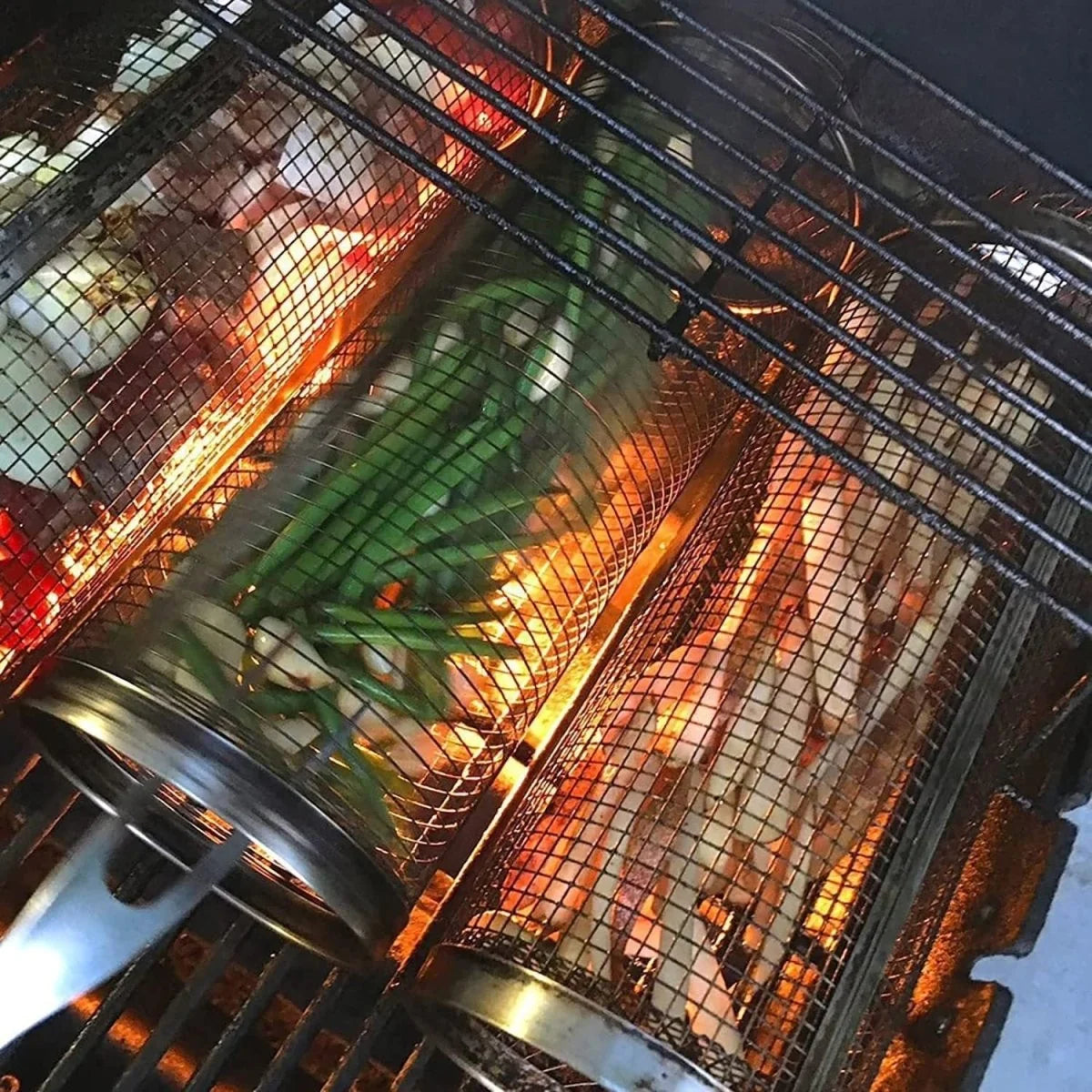 BBQ Grill Basket Rotating Stainless Steel Even Cooking