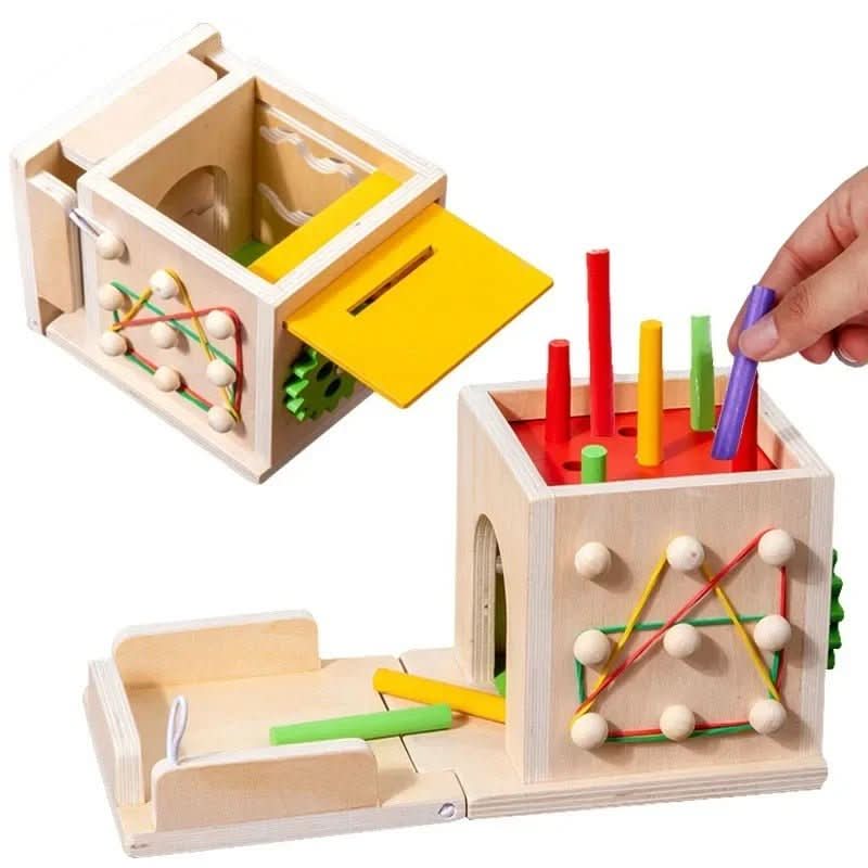 Baby Activity Cube Wooden Montessori Toy 8 Activities