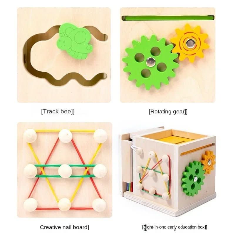 Baby Activity Cube Wooden Montessori Toy 8 Activities