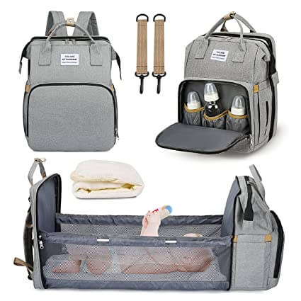 Baby Changing Backpack Fold-Out Travel Bed Insulated Bottle Pockets