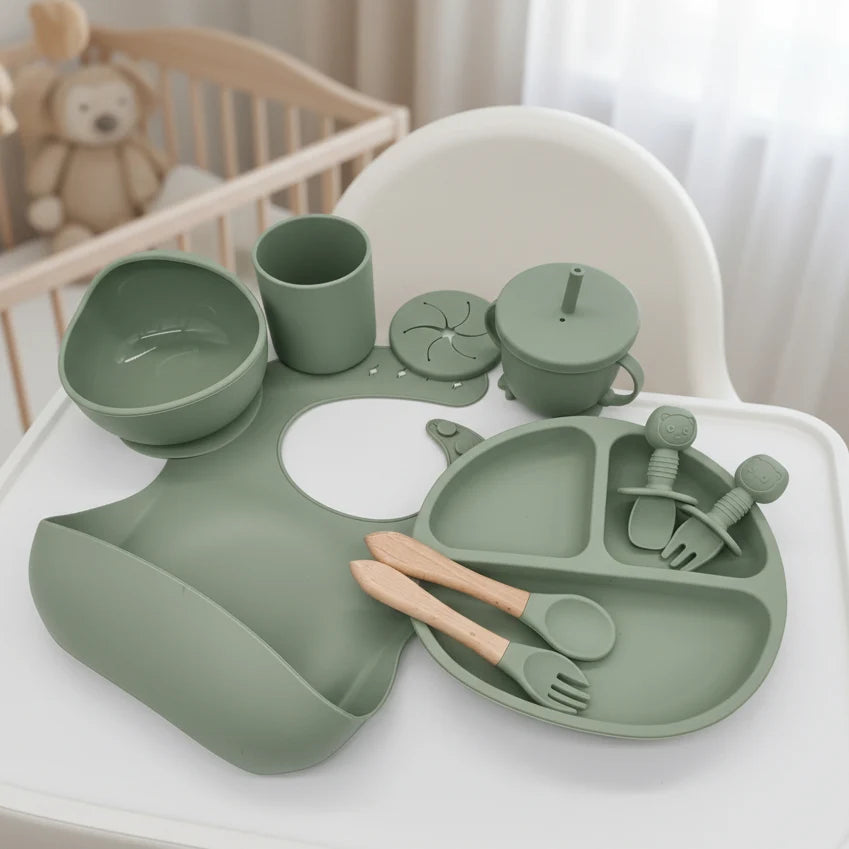 Baby Dinnerware Set Silicone Suction Base BPA-Free 10-Piece