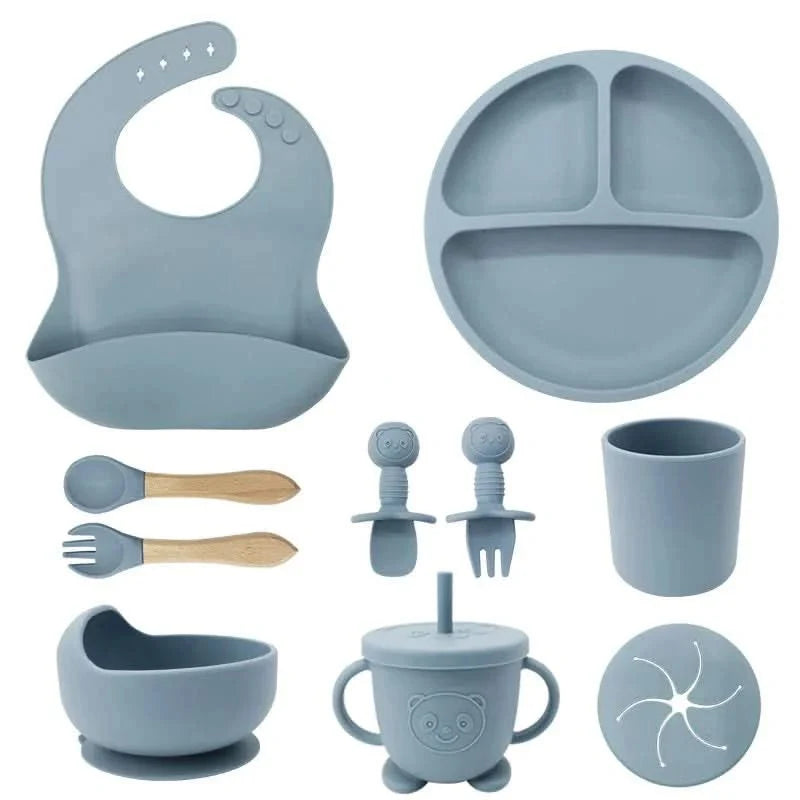 Baby Dinnerware Set Silicone Suction Base BPA-Free 10-Piece