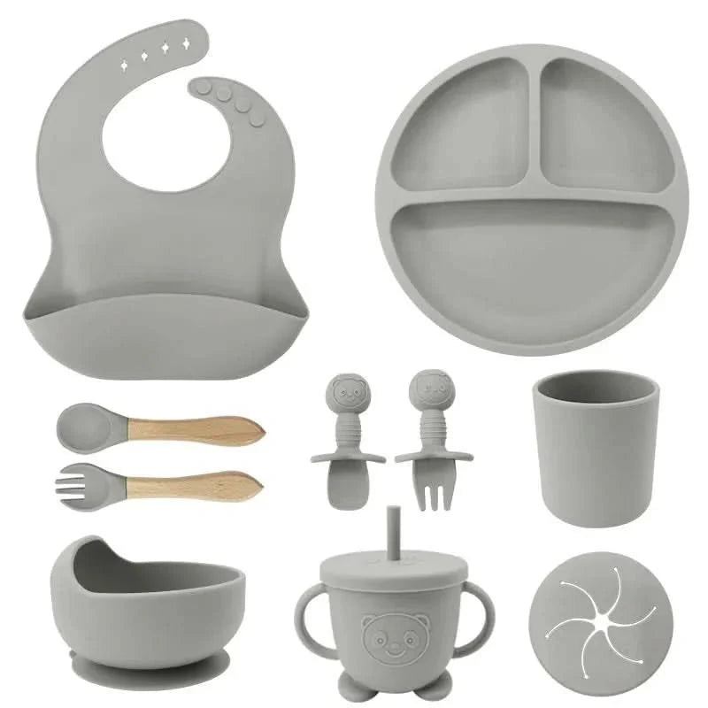 Baby Dinnerware Set Silicone Suction Base BPA-Free 10-Piece