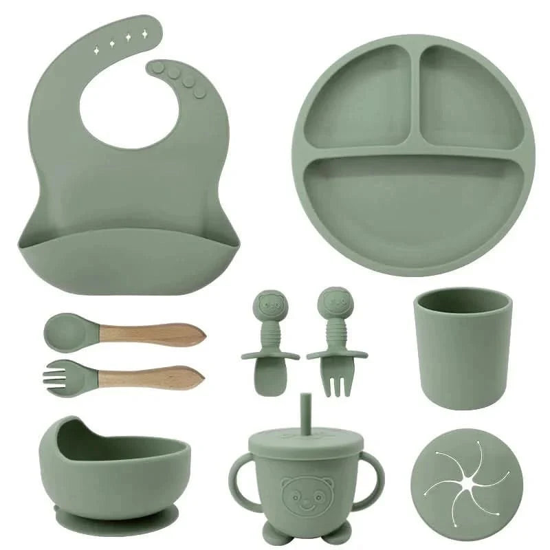Baby Dinnerware Set Silicone Suction Base BPA-Free 10-Piece