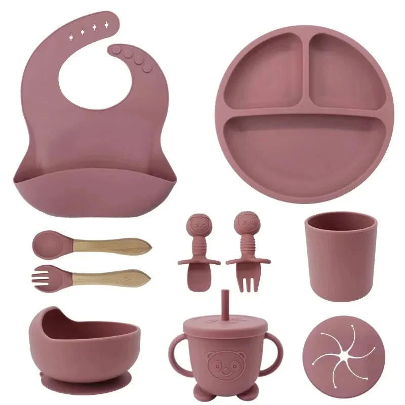 Baby Dinnerware Set Silicone Suction Base BPA-Free 10-Piece